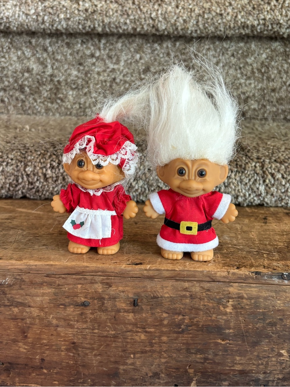 Russ Red Holiday Troll Dolls Pair with White Hair